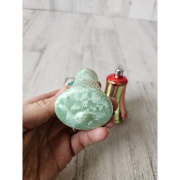 Vintage glass bell striped red green ornament Xmas set - Picture 9 of 14